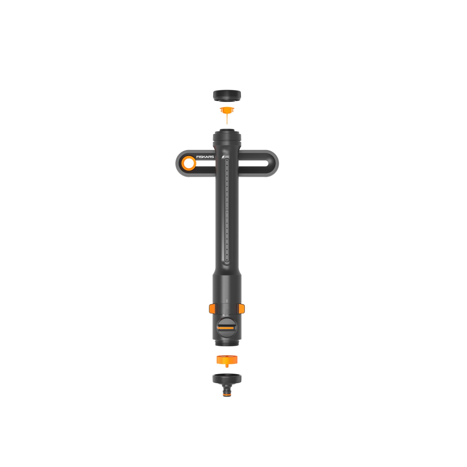 Fiskars Comfort S-L Oszillierender Regner, schwarz-orange, für Rasenbewässerung.