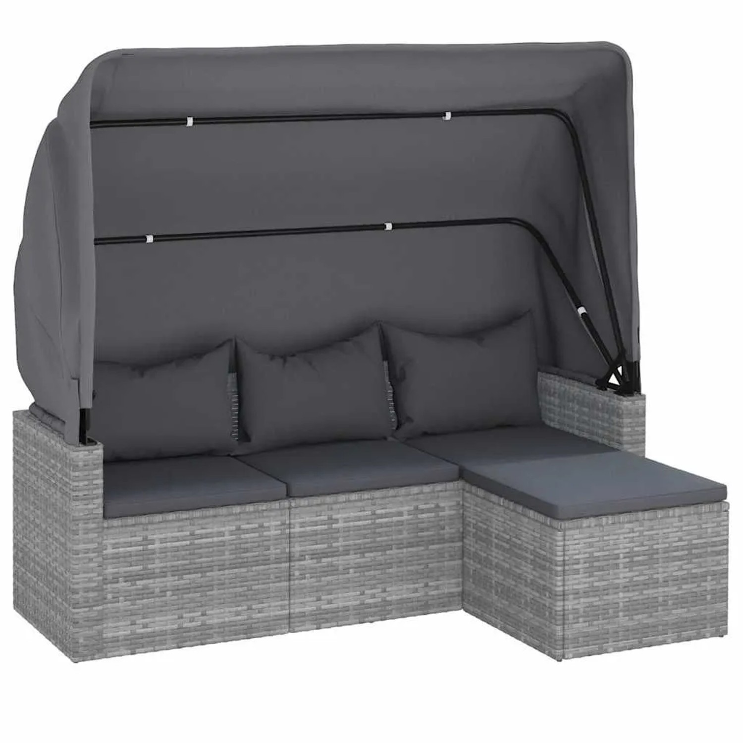 vidaXL 3-Sitzer-Gartensofa mit Dach und Fußhocker Grau Poly Rattan 362335