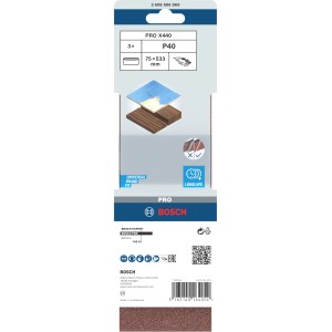 Bosch Schleifband Pro, 75x533mm, Korn 40, 3er-Pack. Zubehör für Bandschleifer.