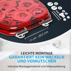 Sanilo WC-Sitz Rosenmuster mit Absenkautomatik und Montagematerial.