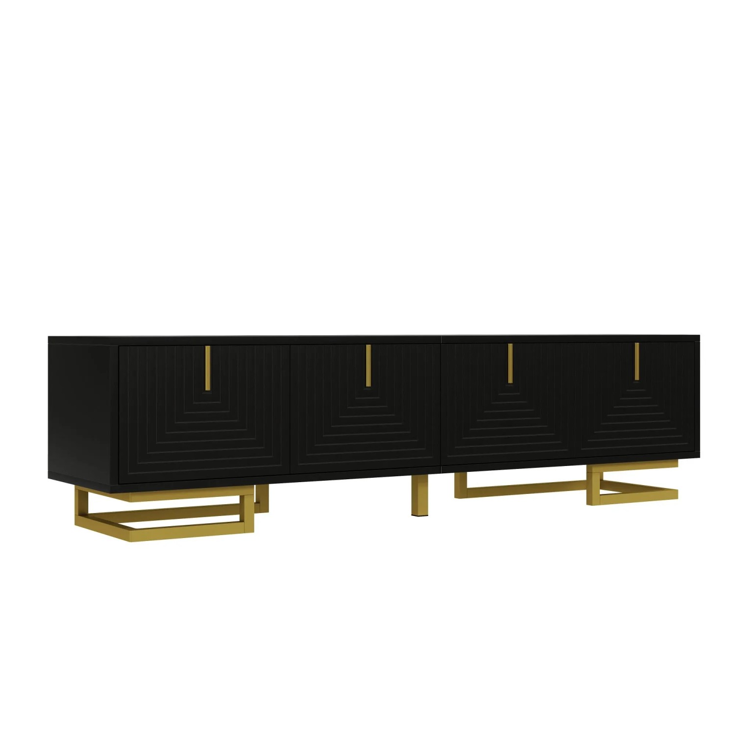 okwish TV Schrank mit Strukturierten Türen Gold Griffe Gold Beine Wohnzimmer 160x38x44.5cm Schwarz