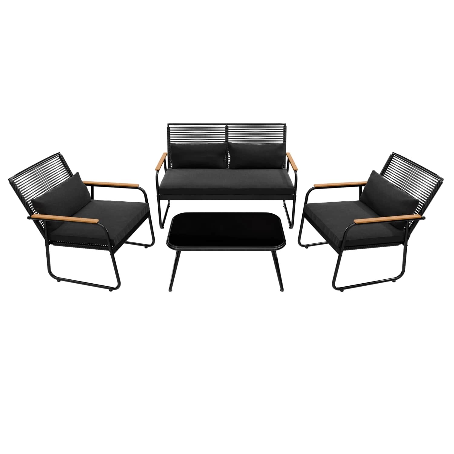 GARMIO Polyrattan Gartenmöbel Set 4-teilig Sitzbank Stühle Glastisch günstig online kaufen