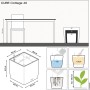 Lechuza Cube Cottage 40 Pflanzkübel, Granit, 40x40cm, mit Maßangaben und Bewässerungsdetails.
