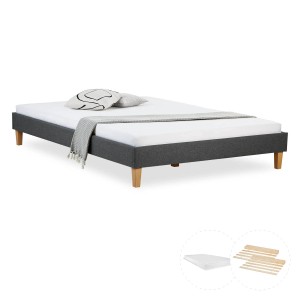 Graues Homestyle4u Polsterbett mit Matratze (140x200 cm) und Lattenrost.
