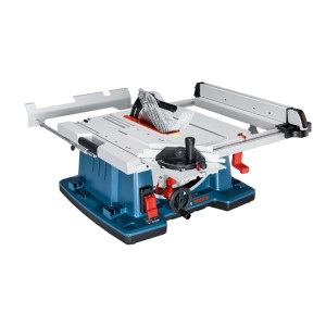 Bosch Professional Tischkreissäge GTS 10 XC, blau-grau, mit ausziehbaren Tischen und 254 mm Sägeblatt.