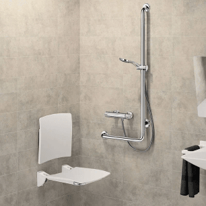 Delabie Handlauf L-Form rechts Ø32 mm H750 mm Edelstahl hochglanzpoliert