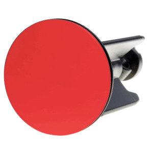 Roter Sanilo Waschbeckenstöpsel für alle Standard-Waschbecken, höhenverstellbar.