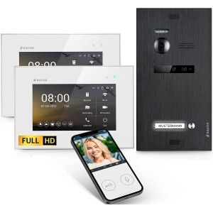 Balter EVO-HD Video-Türsprechanlage mit 2 Monitoren, Türstation und Smartphone-App für Einfamilienhäuser.