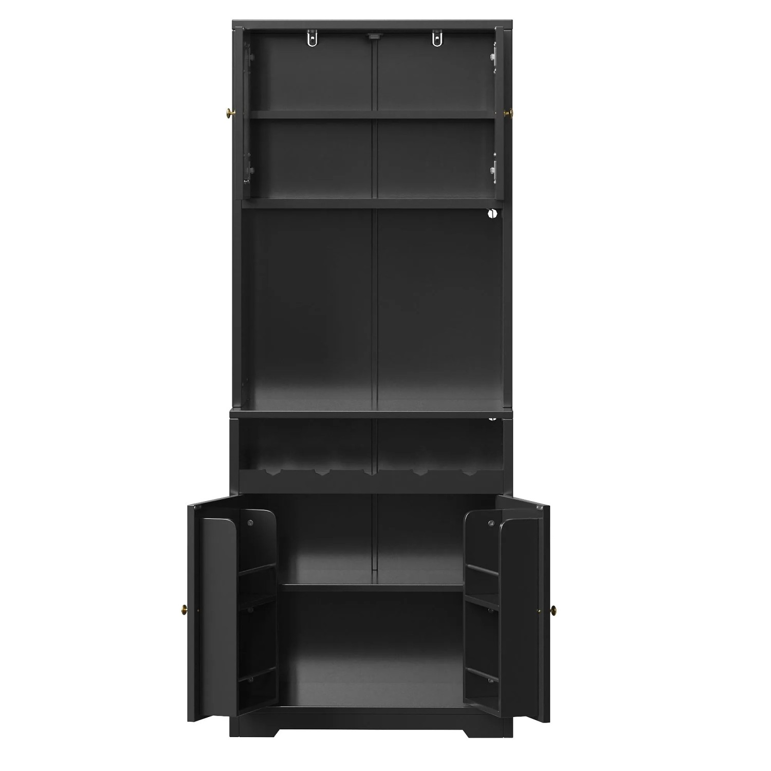 Merax Hochbuffetschrank Set 180cm LED Glas Weinregal Schwarz