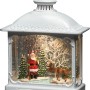 Weiße LED-Wasserlaterne mit Weihnachtsmann und Elch für den Innenbereich.
