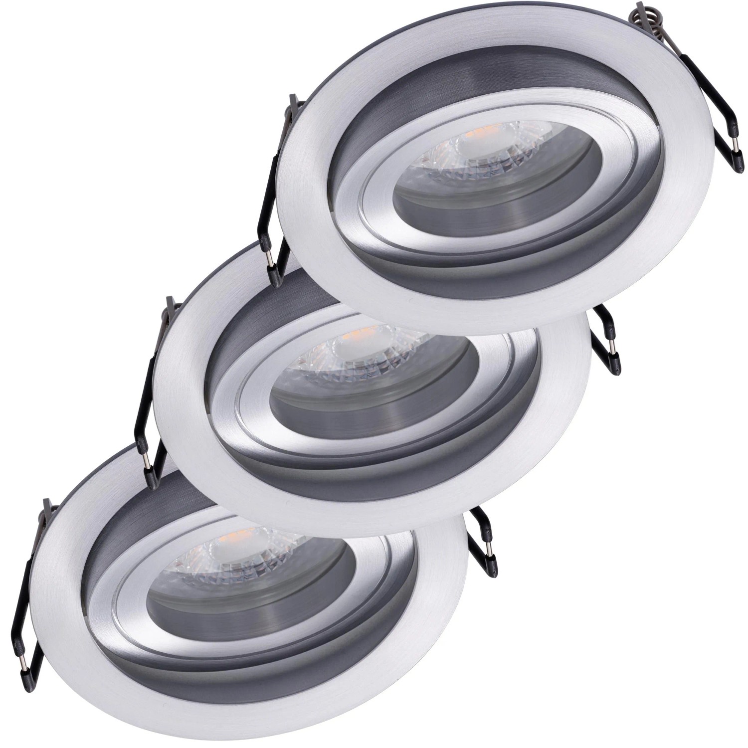 Oktaplex Lyon 3er Set LED-Einbaustrahler Lochmaß Ø 80 mm Schwenkbar Alu Gebürstet Flach 4000K Neutralweiß 4,8W 230V