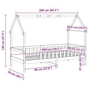 vidaXL Kinderbett Hausbett, Wachsbraun, 80x200 cm, Kiefernholz, mit Lattenrost und Haus-Design.