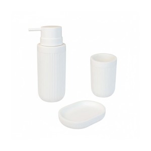 Relaxdays Badaccessoires Set Polyresin Weiß 3-teilig 17 cm x 6,5 cm