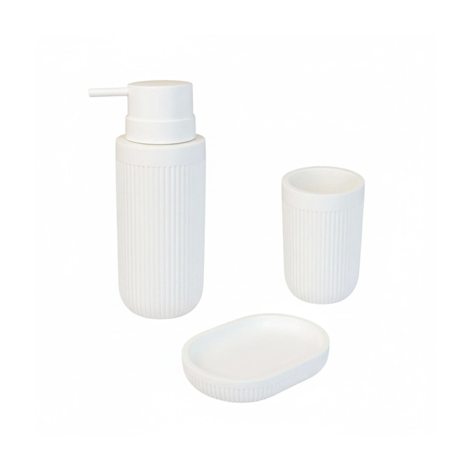 Relaxdays Badaccessoires Set Polyresin Weiß 3-teilig 17 cm x 6,5 cm