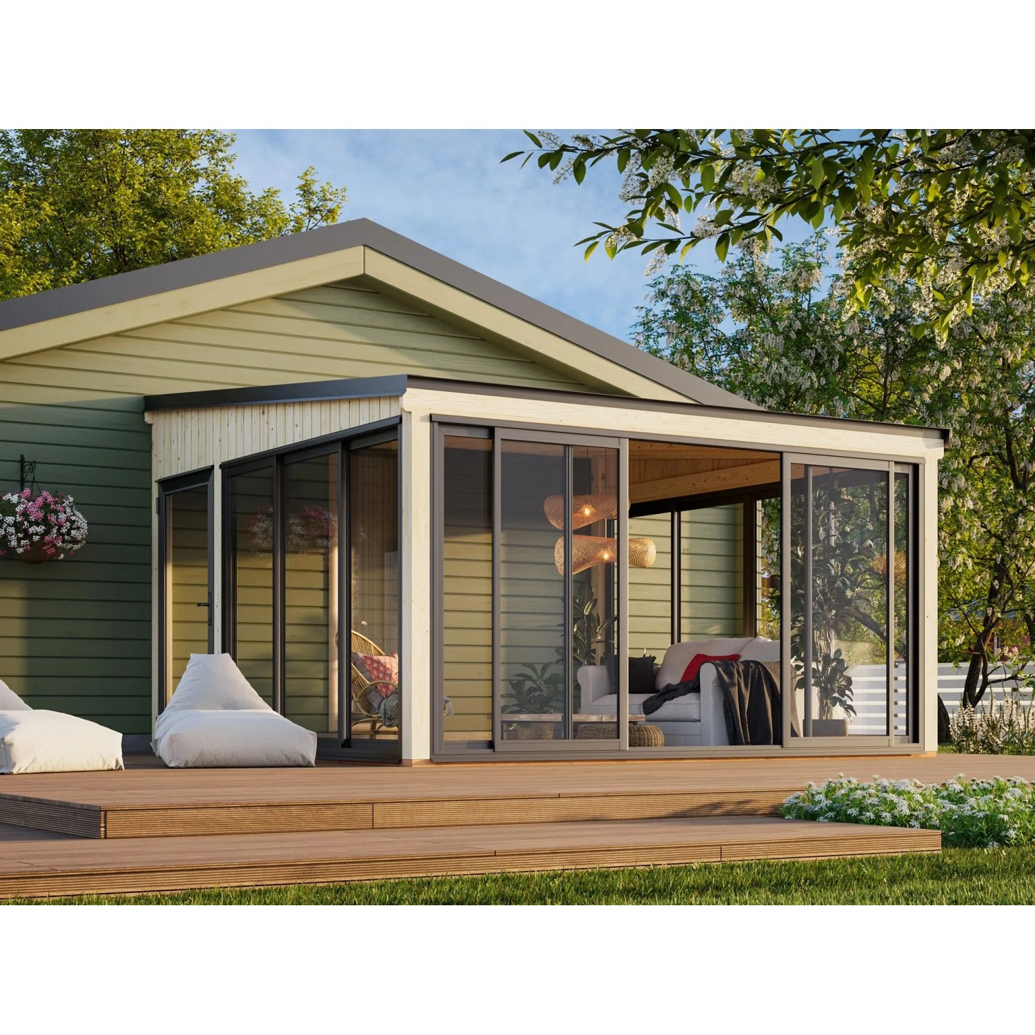Palmako Holz-Gartenhaus Lumi Slide Plus Pultdach Unbehandelt 420 cm x 420 cm