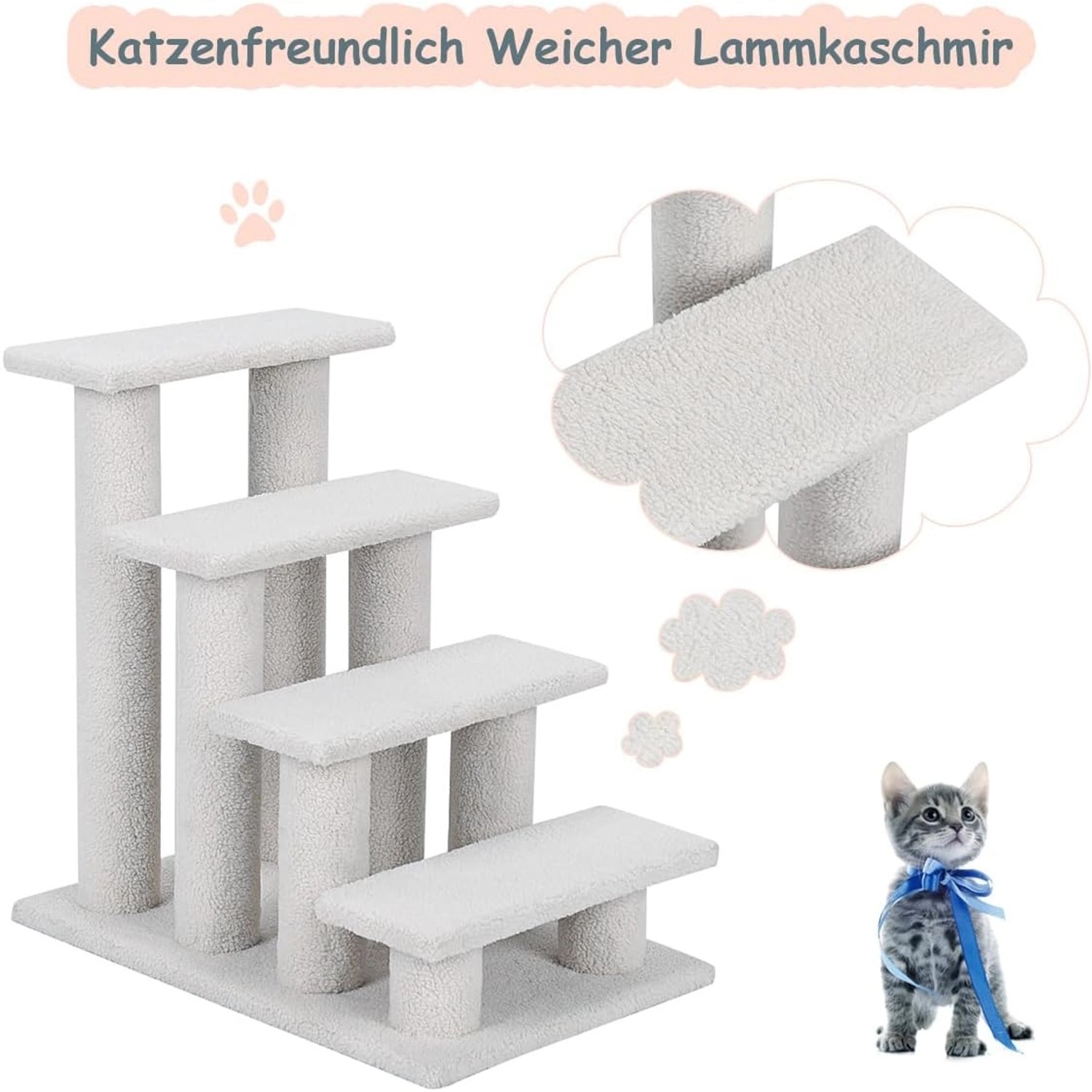 Costway Tiertreppe Katzentreppe 4 Stufen Haustiertreppe Beige_4