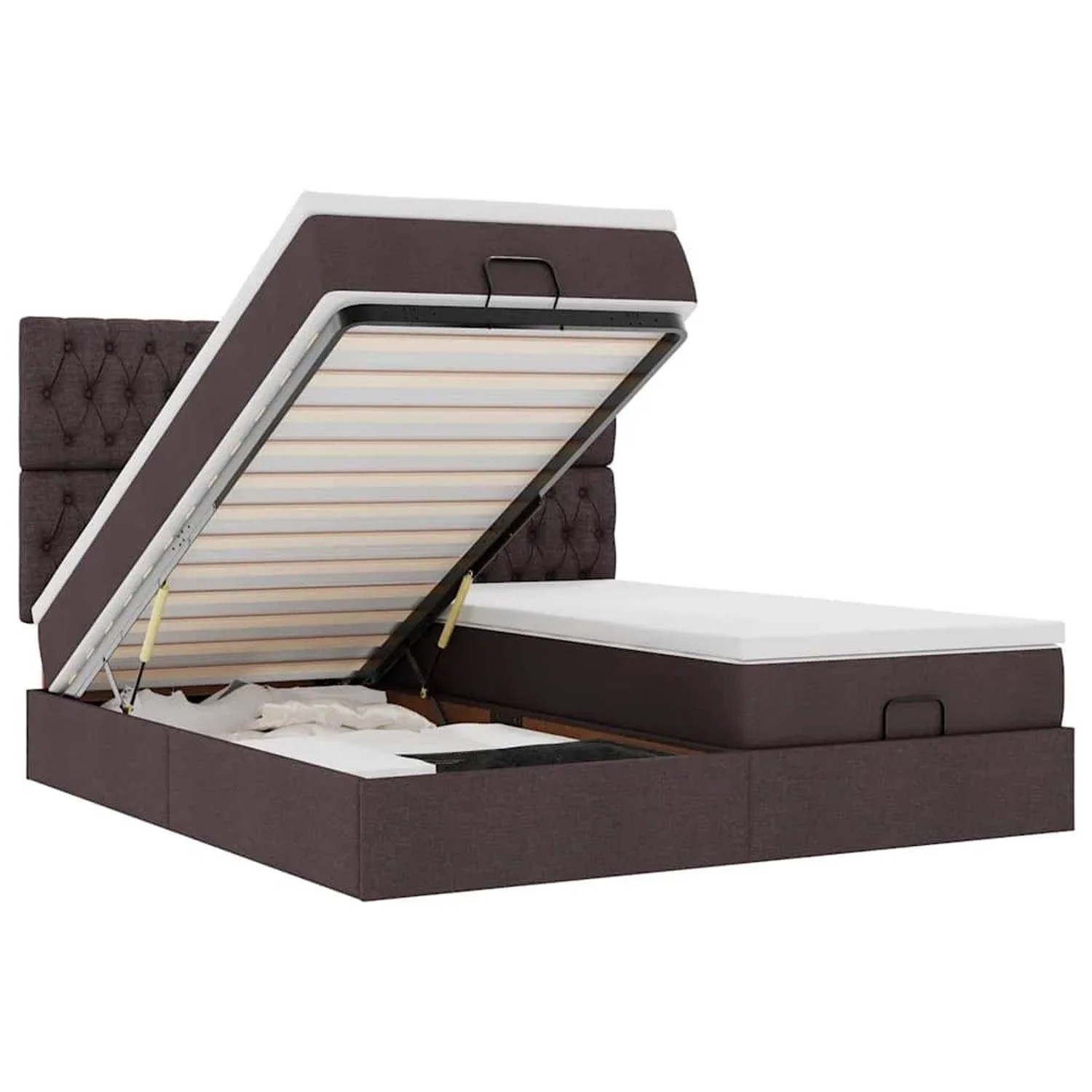 vidaXL Ottoman-Bett mit Matratzen & LEDs Dunkelbraun 200x200 cm Stoff 3314572
