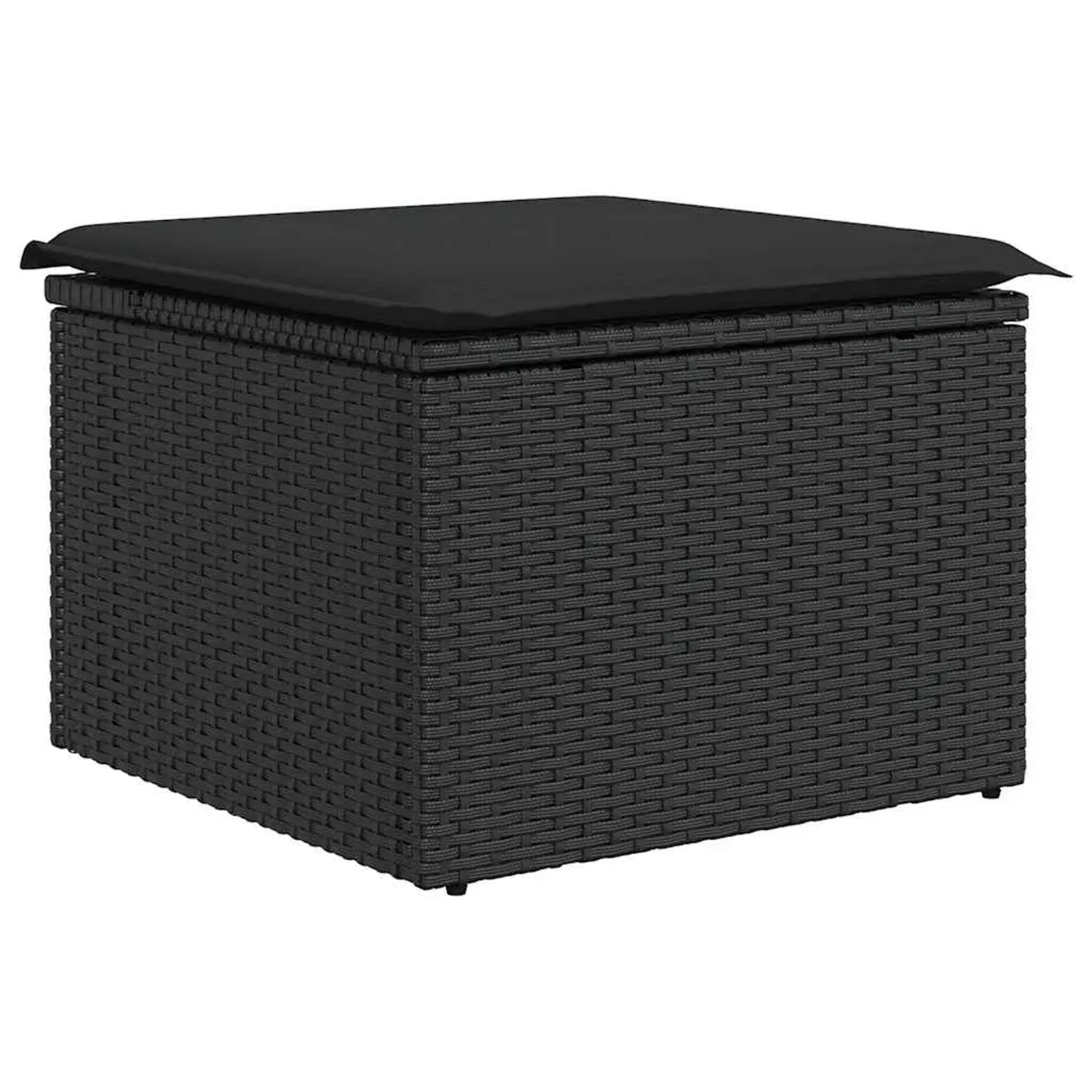 Schwarzer vidaXL Garten-Fußhocker aus Rattan mit Kissen, Teil der 7-tlg. Sofagarnitur.