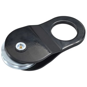 Schwarze Umlenkrolle aus pulverbeschichtetem Stahl mit silberner Rolle, 10 Tonnen Tragkraft, für Winden.