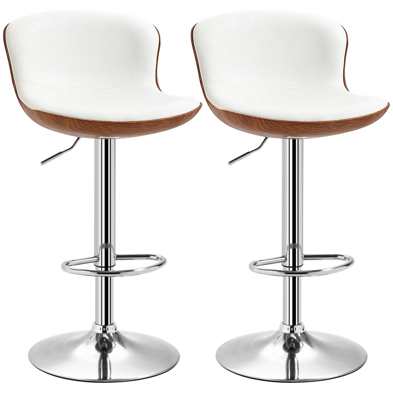 HOMCOM Barstool Kunstleder Metall 50L x 46B x 85-106H cm Cremeweiß+Silber