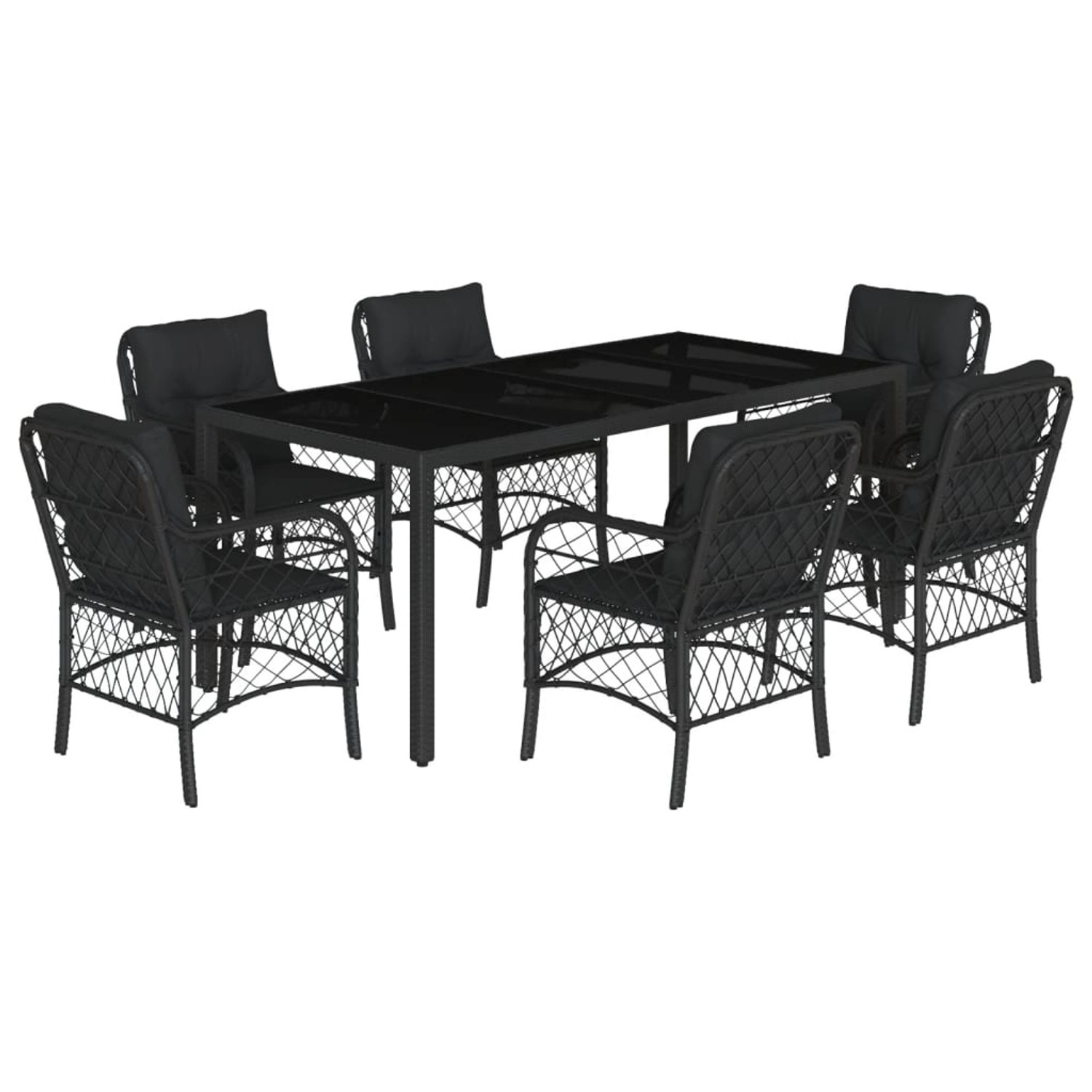 vidaXL 7-Tlg Garten-Essgruppe mit Kissen Schwarz Poly Rattan 3212028 günstig online kaufen