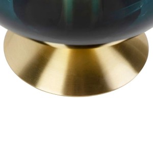 Art Deco Tischlampe Pallon: Messingfuß mit blauem Glasschirm. Innenleuchte für Wohnraum.