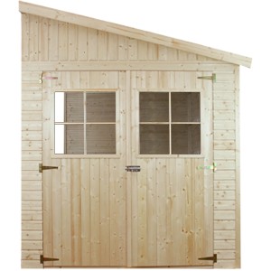 Timbela Holz-Gartenhaus M339 mit Doppeltür und Fenster, naturbelassen.