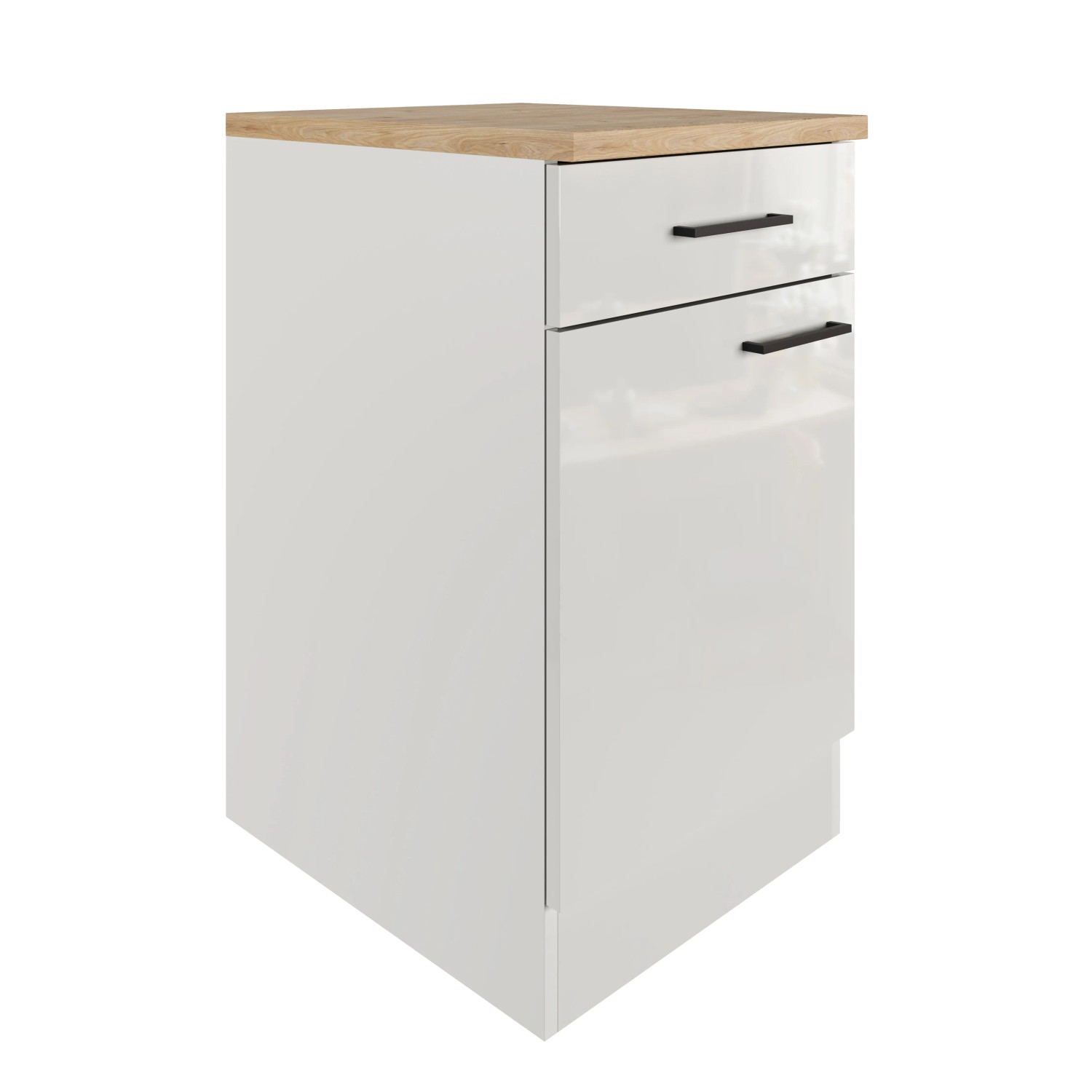 Flex-Well Unterschrank Lund, 50 cm, lichtgrau/rauchgrau, mit Schublade und Tür.