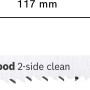Bosch Expert T308BFP Stichsägeblatt für Laminat, saubere Schnitte oben/unten, 117mm Länge.