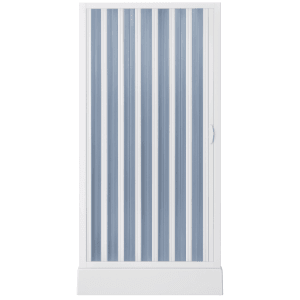 Faltbare Nischendusche Rimini, platzsparende Duschabtrennung mit blau-weißen Streifen.