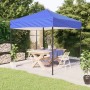 Blaues, faltbares Partyzelt 3x3 m von vidaXL im Garten mit Tisch und Stühlen.