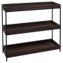 Dunkelbraunes MCW Regal K71 mit drei Holzablagen und schwarzem Eisen-Gestell.
