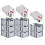 PROREGAL SuperSparSet: 8 graue Euroboxen mit Deckel und roten Verschlüssen, 20 Liter.