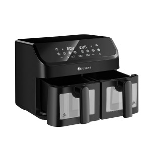 Juskys Heißluftfritteuse mit 2 Zonen und 9L Volumen in Schwarz.