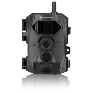 Schwarze Bresser WLAN Wildbeobachtungskamera mit 4-24 MP und 20 m Reichweite.
