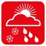 Symbol für gemischtes Wetter: Sonne, Wolken, Schnee und Regen.