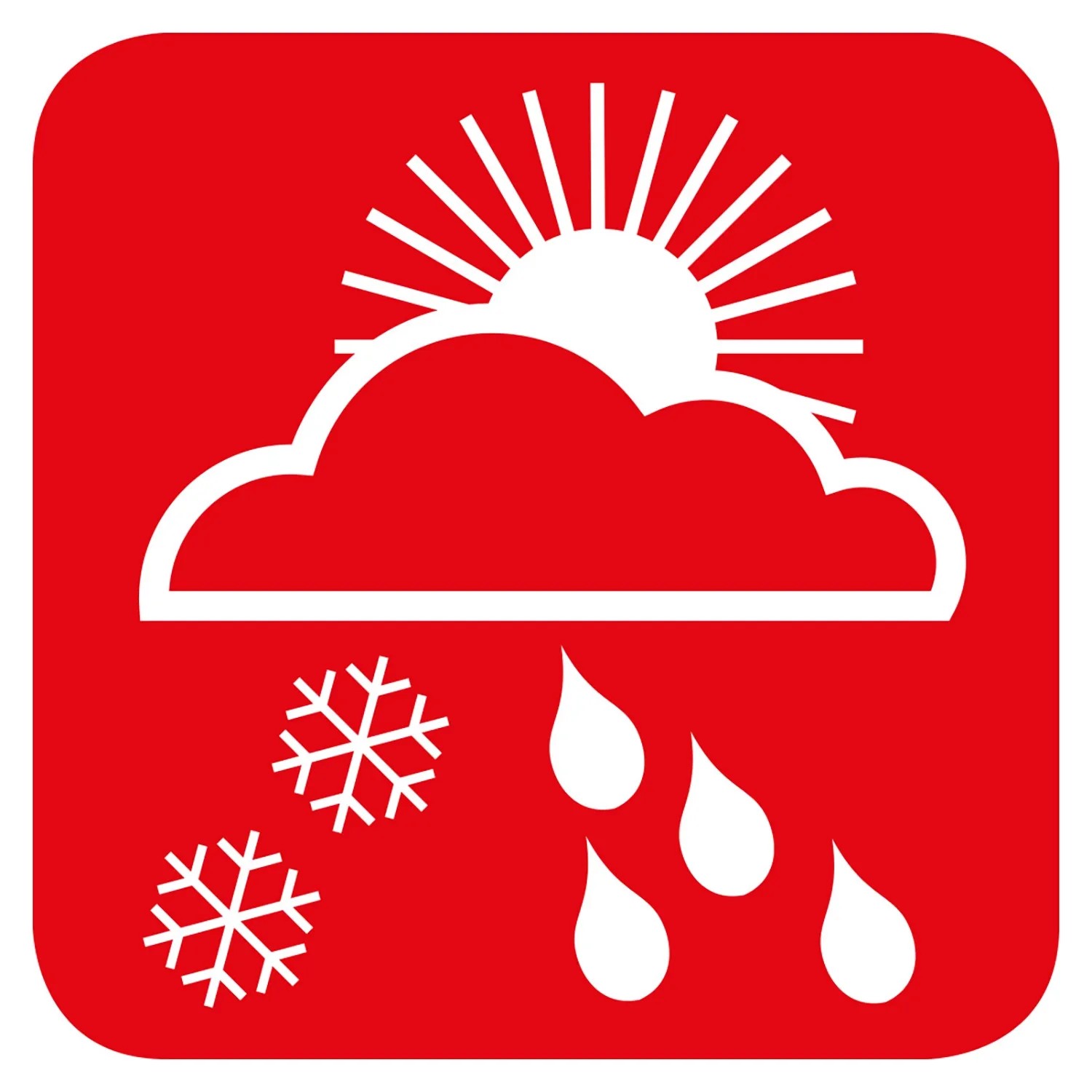 Symbol für gemischtes Wetter: Sonne, Wolken, Schnee und Regen.