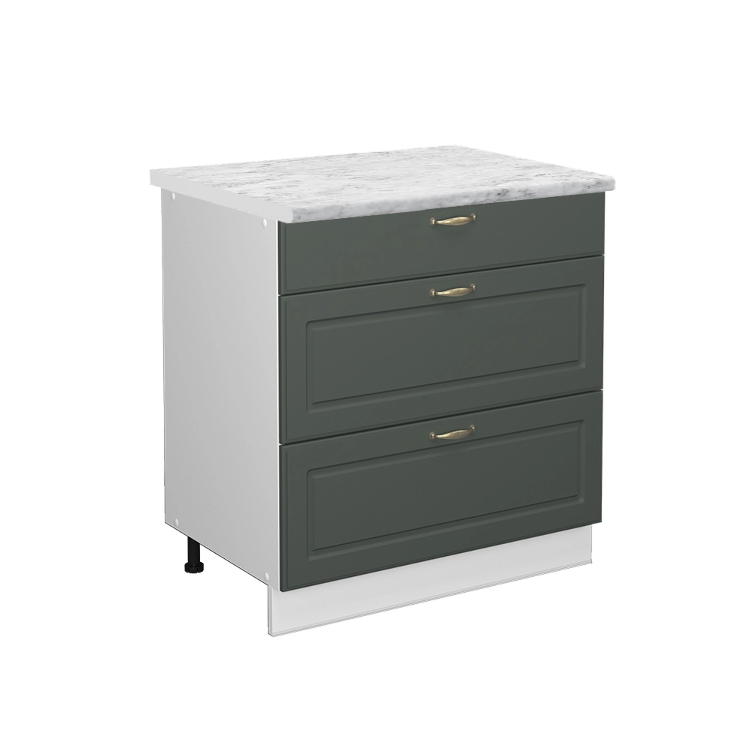 Thumbnail - Vicco Küchenunterschrank Fame-Line Grün-Gold Landhaus/Weiß 80 cm mit 3 Schubladen AP Marmor