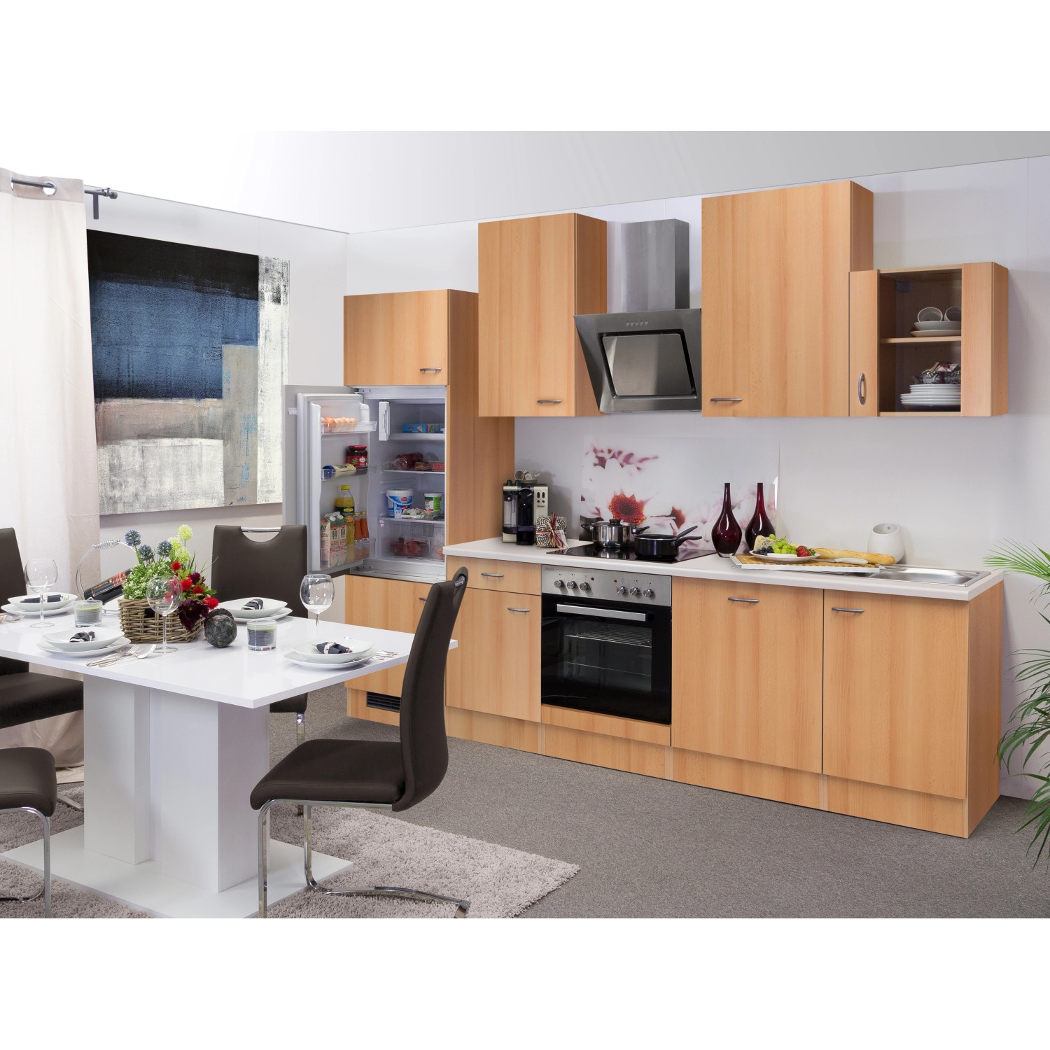 Flex-Well Classic Küchenzeile/Küchenblock Nano 280 cm Buche Nachbildung
