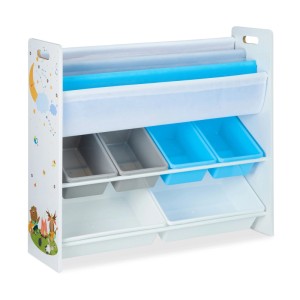 Relaxdays Kinderregal Spanplatte Metall Kunststoff Polyester Bunt mit 10 Fächern und Motiv 78 cm x 86 cm x 26,5 cm 6 kg