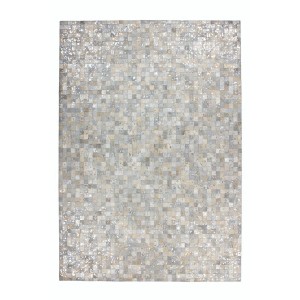 MeGusta Flachflor Teppich Patchwork grau-silber, 80x150 cm. Lederteppich mit metallischem Dekor.