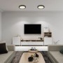 Schwarze Globo LED-Deckenleuchte Lasse, Ø 29,8 cm, in modernem Wohnzimmer.