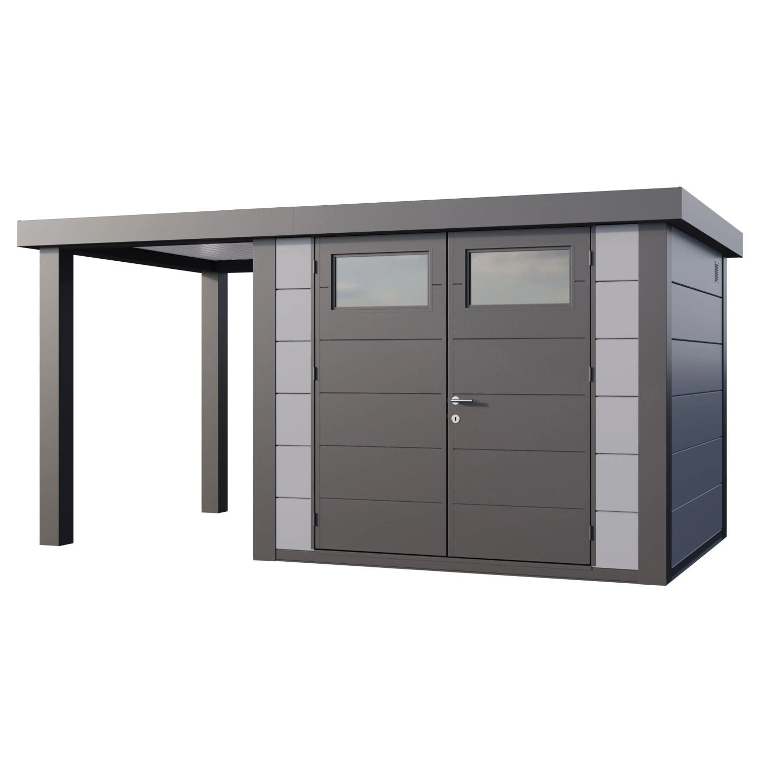 Gerätehaus Classico 2724 mit Offene Lounge S Links 436 cm x 238 cm Hellgrau günstig online kaufen