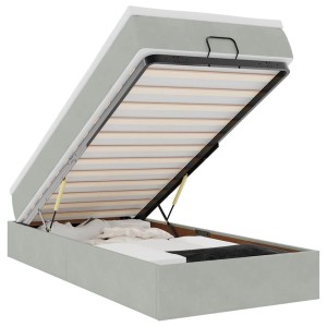 Helles vidaXL Ottoman-Bett mit Matratze (100x200 cm) aus Samt, hochgeklappt mit Stauraum sichtbar.