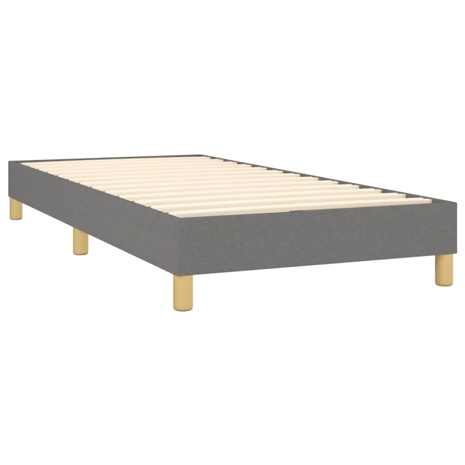Boxspringbett 80x200 cm in Dunkelgrau mit Holzfüßen und Lattenrost.