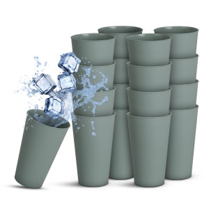 ProHome Becher, 16er Pack, Grün, 0,4L, Kunststoff Mehrwegbecher mit Eiswürfel und Wasserspritzer