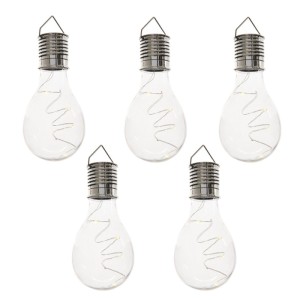 5 klare LED Solar Glühbirnen mit warmweißen Drahtlichtern zum Hängen für Garten, Terrasse, Balkon.