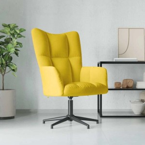 Senfgelber Samt Relaxsessel mit Stepp-Design, schwarzem Stahl-Kreuzfuß. Moderner drehbarer Loungesessel.
