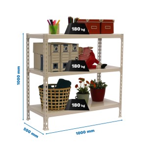 Weißes PROREGAL Schwerlastregal Small Metal Shark, 100x100x50 cm, Fachlast 180 kg, mit drei Ebenen.