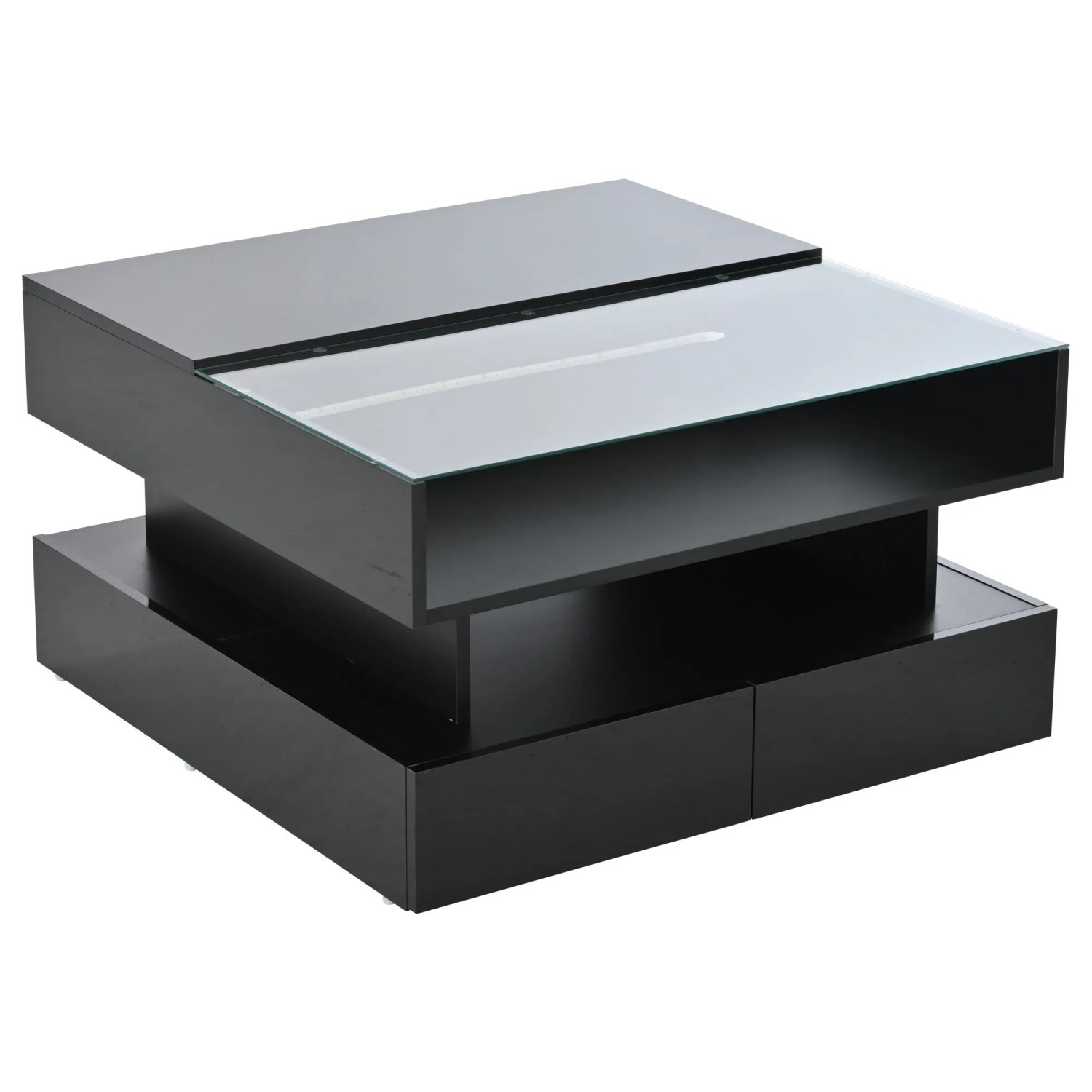 ModernLuxe Couchtisch Höhenverstellbar mit Stauraum 2 Schubladen Led Spanplatte Schwarz
